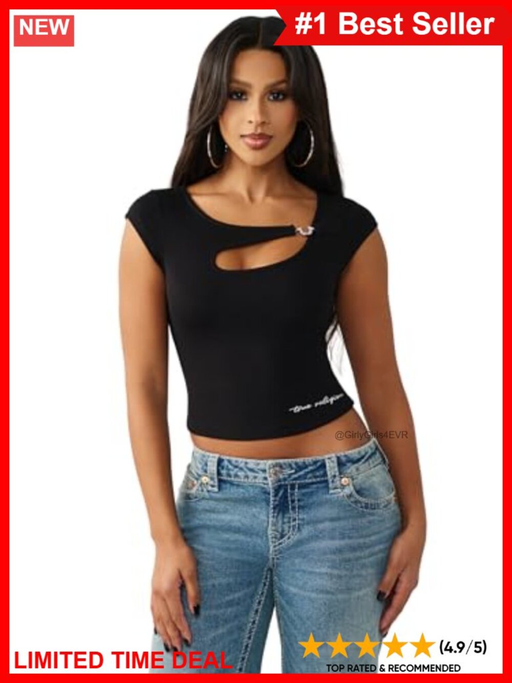 True Religion Ribbed Cutout Short Sleeve Top Women's